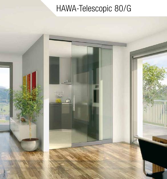 Раздвижная стеклянная дверь с фурнитурой Hawa